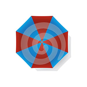 Top view of red and blue beach umbrella isolated on white background. Vector illustration.